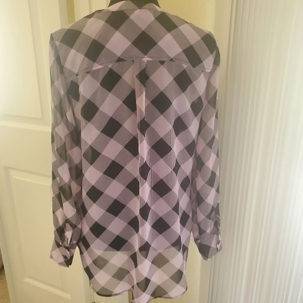 Purple sheer Plaid Top with front zipper size S